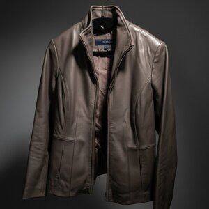 Cole Haan Women's Genuine Lambskin Leather Moto Jacket Taupe Brown Size S NWT